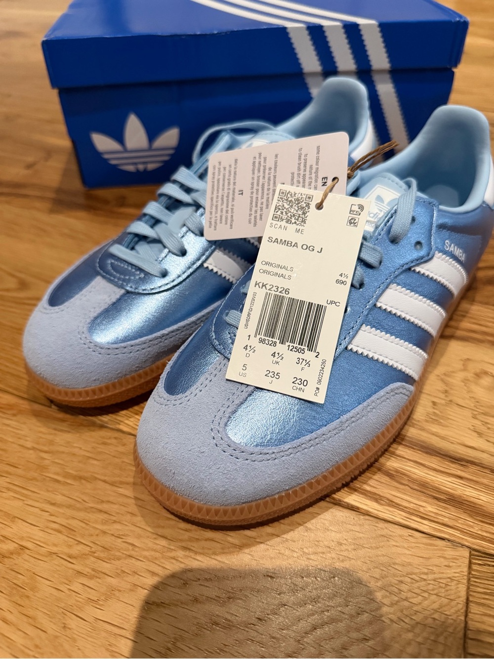 NWT Adidas Samba OG J Metallic Blue White Gum Sneakers Size 5Y